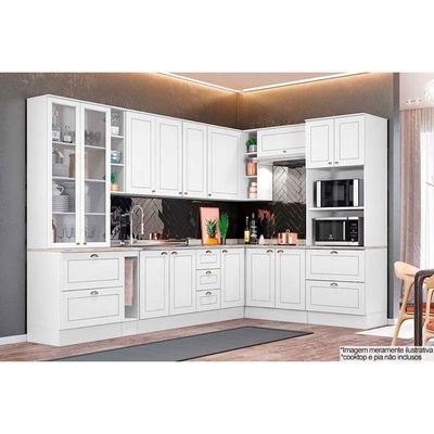 Cozinha Henn Americana 14Pçs (3 Armários + 4 Balcões + 1 Paneleiro + 6 Complementos) C14p02 Branco