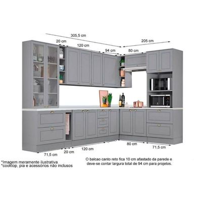 Cozinha Henn Americana 14Pçs (3 Armários + 4 Balcões + 1 Paneleiro + 6 Complementos) C14p02 Branco