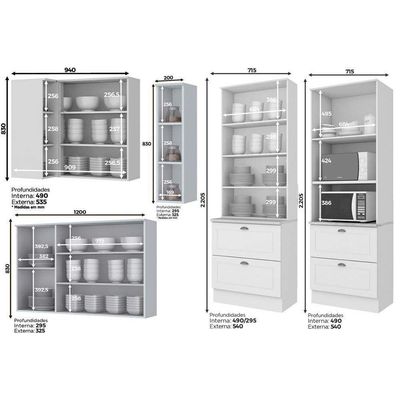 Cozinha Henn Americana 14Pçs (3 Armários + 4 Balcões + 1 Paneleiro + 6 Complementos) C14p01 Branco