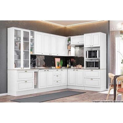 Cozinha Henn Americana 14Pçs (3 Armários + 4 Balcões + 1 Paneleiro + 6 Complementos) C14p01 Branco