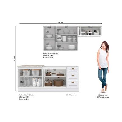 Kit De Cozinha Modulada 5pçs (2 Armários + 2 Balcões + 1 Complemento) C5P15 Branco - Henn