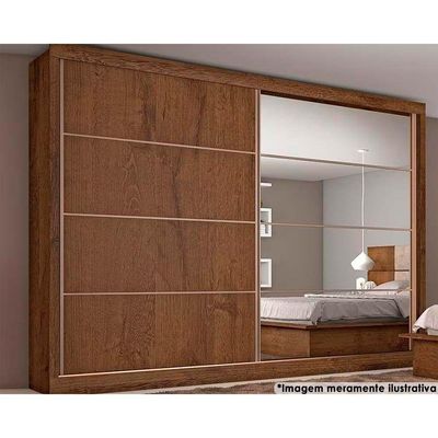 Guarda Roupa Casal 2 Portas De Correr E 6 Gavetas C/ 1 Espelho Sevilha Braúna - Europa