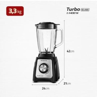 Liquidificador Mondial Turbo Glass L-1400 GI Preto/Inox 1400W com Jarra de Vidro Inox,Preto / 110