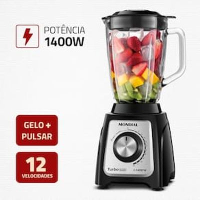 Liquidificador Mondial Turbo Glass L-1400 GI Preto/Inox 1400W com Jarra de Vidro Inox,Preto / 110