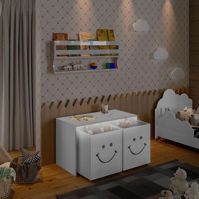 Mesa Infantil Montessoriana Com Led Alegra Smile Com Nichos - Branca Branco