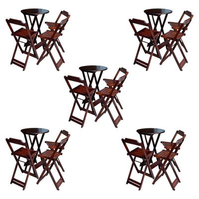 Kit 5 Jogos De Mesa Bistrô De Madeira Dobrável Com 3 Banquetas - Imbuia