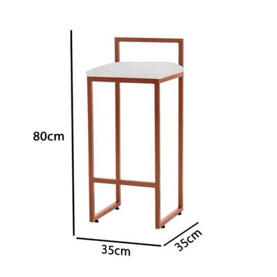 Kit 3 Banquetas Alta Em Aço Cobre Assento Branco Marrom