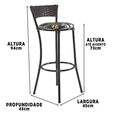 Kit Banquetas Alta Forts Fibra Uv Floral Preto