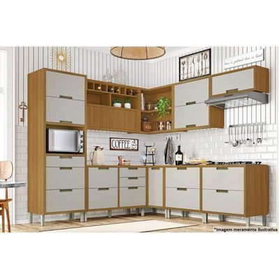 Kit de Cozinha 2 Peças Imperatriz (Balcão + Aéreo) C2P25 Freijo/Off White-Nesher