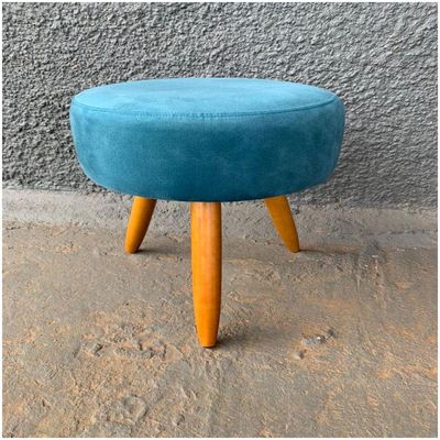 Combo 02 Puff Magnus Redondo Decorativo Pé Palito Azul Tiffany