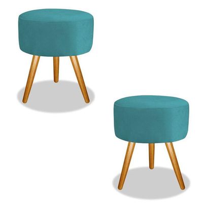Combo 02 Puff Magnus Redondo Decorativo Pé Palito Azul Tiffany