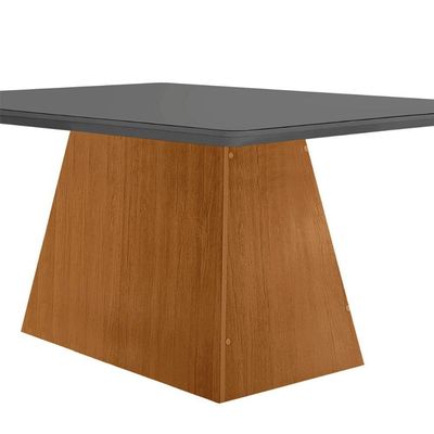 Mesa Sala De Jantar Aida 120cm Em Mdf E Vidro Com Canto Copo Grafite/ Imbuia/ Serig. Grafite