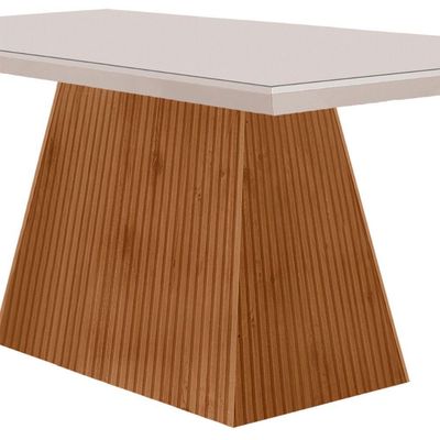 Mesa Para Sala De Jantar Aida 120cm Em Mdf E Vidro Off White/ Imb Rip/ Serig. Off