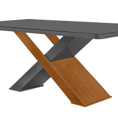 Mesa Sala De Jantar Carol 180cm Em Mdf E Vidro Com Canto Copo Grafite/ Imbuia/ Serig. Grafite