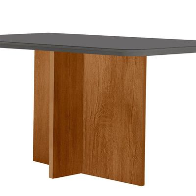Mesa Sala De Jantar Olimpia 120cm Em Mdf E Vidro Com Canto Copo Grafite/ Imbuia/ Serig. Grafite