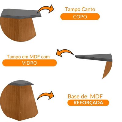 Mesa Sala De Jantar Aida 180cm Em Mdf E Vidro Com Canto Copo Grafite/ Imbuia/ Serig. Grafite