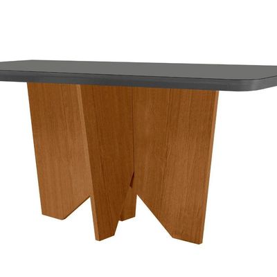 Mesa Sala De Jantar Evora 180cm Em Mdf E Vidro Com Canto Copo Grafite/ Imbuia/ Serig. Grafite