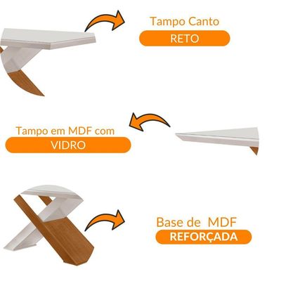 Mesa Para Sala De Jantar Carol 180cm Em Mdf E Vidro Canto Reto Off White/ Imbuia/ Serig. Off
