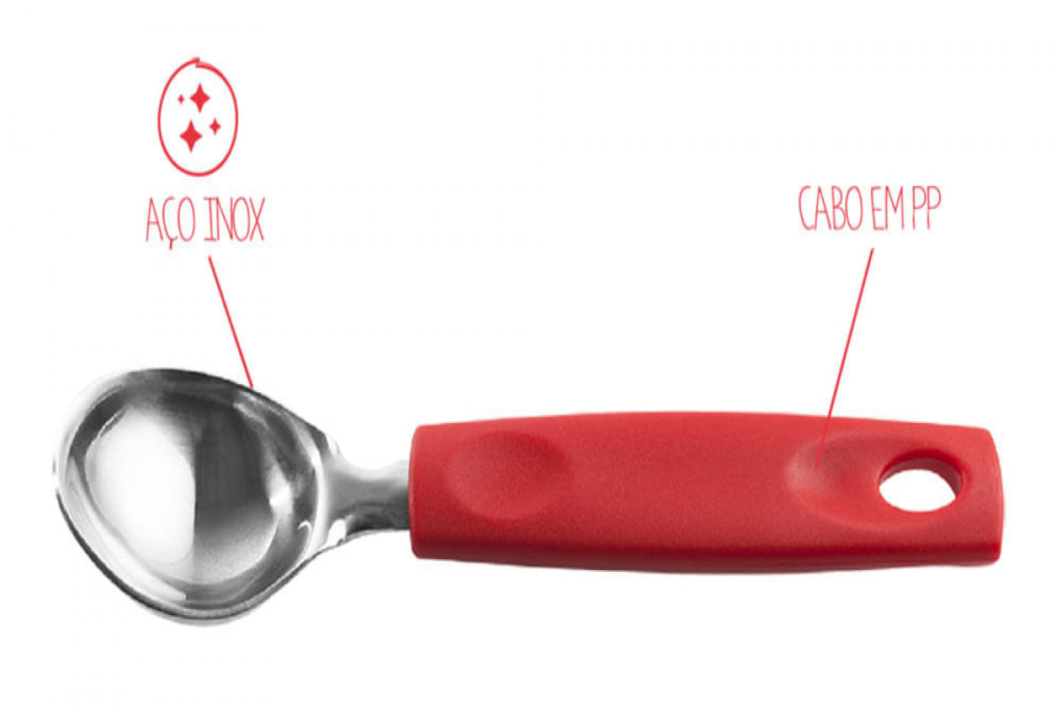Colher para Sorvete Brinox Asti 22,5Cm Vermelha