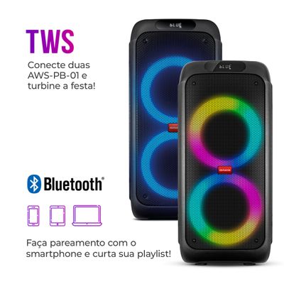 Caixa de Som PartyBox AIWA PB-01 BT 15H RGB USB TWS Preto Bivolt