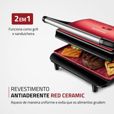 Press Grill Red Ceramic Mondial PG-01-RC 220V