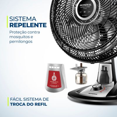 Ventilador de Mesa Mondial Turbo 8 Pás 40 cm Repelente Líquido VTX-40-8P-RL 220V