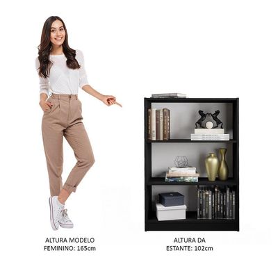 Estante Para Livros Home Sala Madesa 6907 Com 3 Nichos Preto