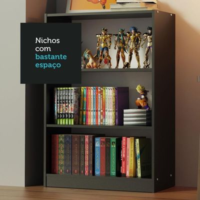 Estante Livreiro 6907 com 3 Nichos Preto