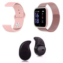 Kit 1 Smartwatch P70 Rosa + Pulseira + Mini Fone Bluetooth