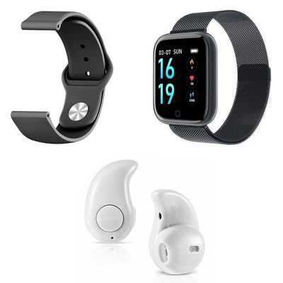 Kit 1 Smartwatch P70 Preto + 1 Pulseira + 1 Mini Fone Branco