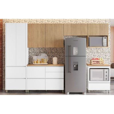 Cozinha Completa Rainha Gourmet 6 Peças (3Aéreos+2Balcões+1Paneleiro) C6P01 Branca/Nature - Nesher