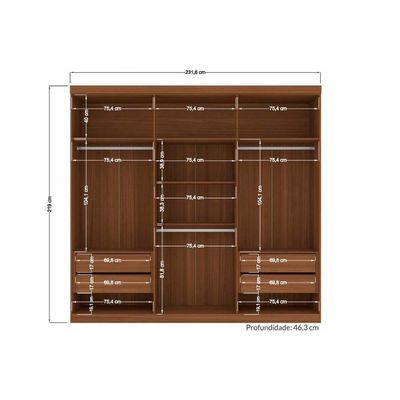 Guarda Roupa 6 Portas e 4 Gavetas c/ Pés Buriti Jatoba - Santos Andirá