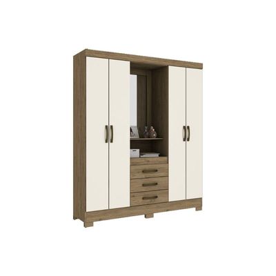 Guarda Roupa 4 Portas e 3 Gavetas c/ Espelho e Pés Briz B24 Branco - Henn
