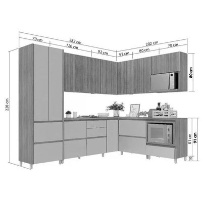 Cozinha Completa Rainha Gourmet 9 Peças (4Aéreos+4Balcões+1Paneleiro) C9P34 Nature/Verde - Nesher