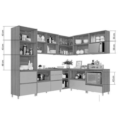 Cozinha Completa Rainha Gourmet 9 Peças (4Aéreos+4Balcões+1Paneleiro) C9P34 Nature/Verde - Nesher