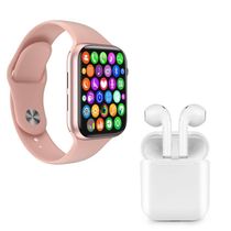 Kit 1 SmartWatch IWO 8 Lite Plus Rosa + Fone i9S TWS Branco