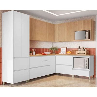 Cozinha Completa Rainha Gourmet 9 Peças (4Aéreos+4Balcões+1Paneleiro) C9P34 Branca/Nature - Nesher
