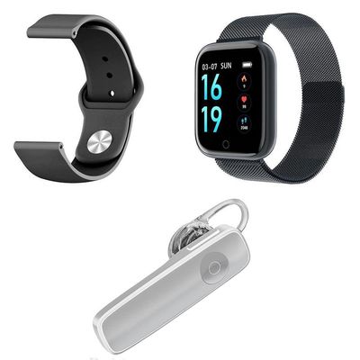 Kit 1 Smartwatch P70 Preto+1 Pulseira +1 Fone Headset Branco