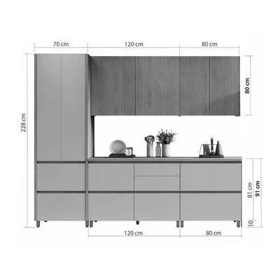 Cozinha Completa Rainha Gourmet 5 Peças (2Aéreos+2Balcões+1Paneleiro) C5P33 Branca/Nature - Nesher