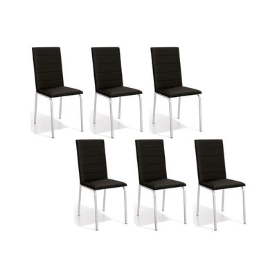 Cadeira Sala de Jantar Amsterdã C091 Kit 6 Un Cromada - Assento Preto 110 - Kappesberg