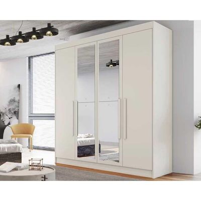 Guarda Roupa Solteiro 3 Gavetas e 4 Portas c/2 Espelho Nantes Off White - Europa
