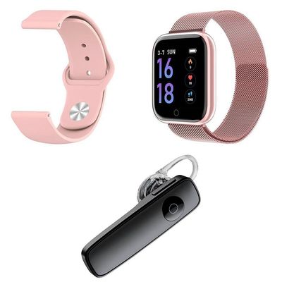 Kit 1 Smartwatch P70 Rosa + 1 Pulseira +1 Fone Headset Preto