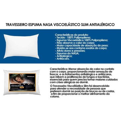 Travesseiro Viscoelástico Visco Slim (Tamanho 38x58) - Ortobom