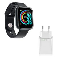 Kit 1 Smartwatch D20 Preto + 1 Base De Carregador