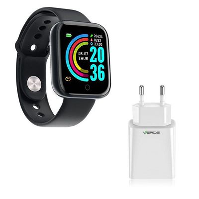 Kit 1 Smartwatch D20 Preto + 1 Base De Carregador