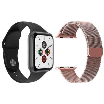 Kit 1 SmartWatch Preto Android iOS + 1 Pulseira Extra Rosa