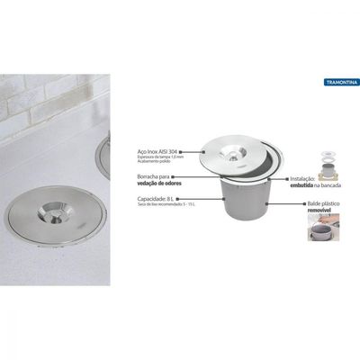 Lixeira de Embutir Tramontina Clean Round Aço Inox 8L
