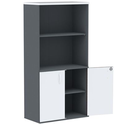 Armário Misto Pe25 Pandin 79,20 Cm Em Mdp Grafito E Branco Com Duas Portas E Prateleira Superior