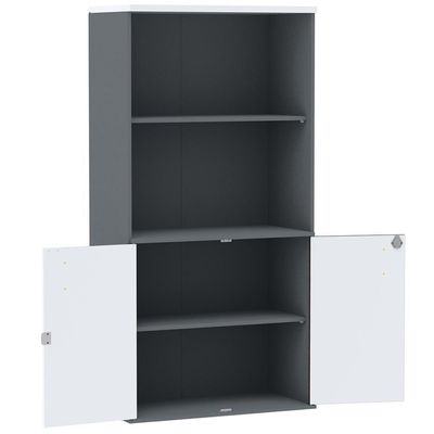 Armário Misto Pe25 Pandin 79,20 Cm Em Mdp Grafito E Branco Com Duas Portas E Prateleira Superior