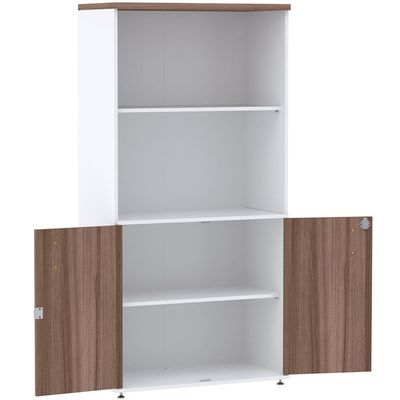 Armário Misto Pe25 Pandin 79,20 Cm Em Mdp Walnut E Branco Com Duas Portas E Prateleira Superior